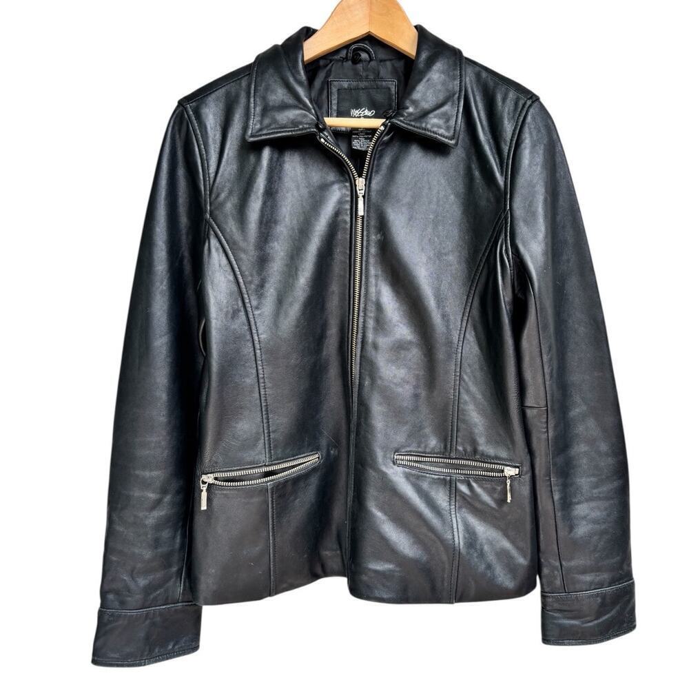 Mossimo Leather Jacket Womens Size S Zip Pockets Cuffs Lined Relaxed - Picture 2 of 8